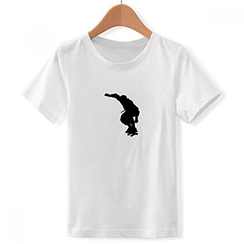 T-shirt blanc de roller pour garçon en taille XXL au motif multicolore de saut en patinage