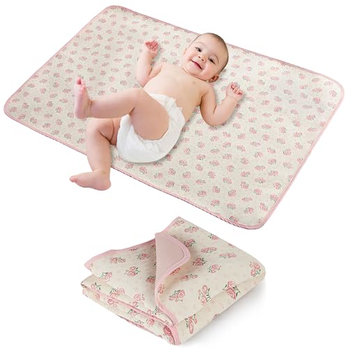 Baby Diaper Changing Pad, 19.7"x25.6" Waterproof Changing Pad Liners with 100% Muslin Cotton Front Top and Leather Back, Soft and Absorbent Portable Changing Mat for Travel, Changing Station