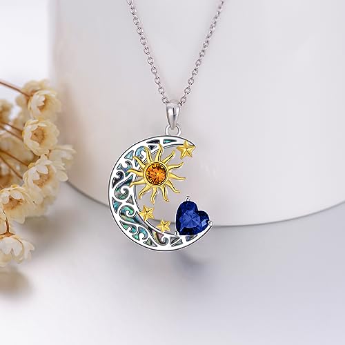 AOBOCO 925 Sterling Silver Sun and Moon Star Pendant Necklace with Simulated Birthstone, Birthday Christmas Jewelry Gift for Women Teen Girls2