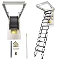 TECHTONGDA Pull Down Attic Ladder, Folding Ladder Loft Stair for Ceiling, 12 Steps 9.8ft Attic Stairs, Chocolate 31.5 x 35.4 Inch Retractable Attic Ladder, Carbon Steel Attic Steps Extension Ladder