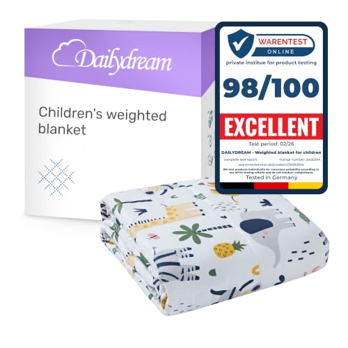 Dailydream Children's Weighted Blanket, 90x120 cm, 2.5 kg, Safari Design, 100% Cotton, Glass Bead Fill