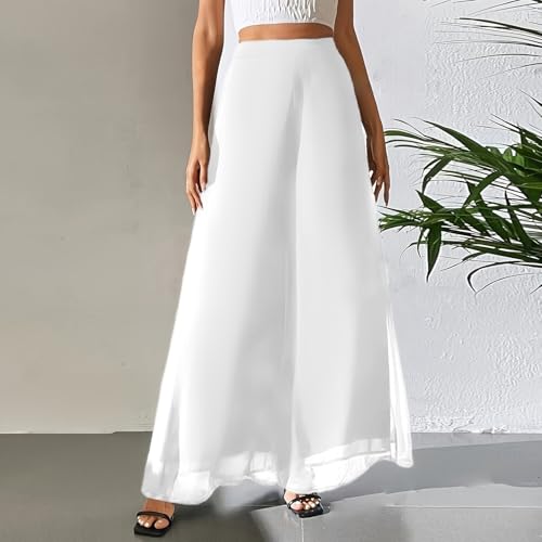 Azeralia Wide Leg Pants for Women Dressy Work Business Casual High Waisted Trousers Chiffon Tulle Lounge Palazzo Pants4