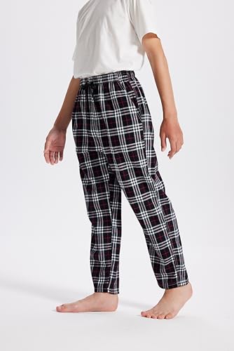 MoFiz Schlafanzughose Jungen Baumwolle Lang Pyjamahose Kinder Karierte Freizeithose Mädchen Weich Loungewear mit Taschen No.YT55 Gr.XL (164-176)