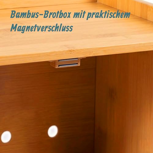 Relaxdays Brotkasten, Bambus, Schneidebrett, Ablage, Luftlöcher, Sichtfenster, HxBxT: 26 x 40 x 25 cm, Brotbox, Natur