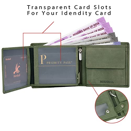 Image of HORNBULL Men's Personalized Wallet I Customized Slim Stylish Leather Purse with Name I Unique Birthday Gift for Men Boy Love Husband (Olive)