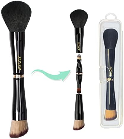 Jilier 4 in 1 Makeup Brush Set, Travel Makeup Brushes with Case, Foundation Brush/Blush Brush, Eyeshadow Powder Brush, Concealer Brush, Double Ended Makeup Brush Ideal for Liquid, Cream, Powder, Concealer