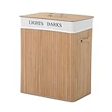 Dezente Wäschesammlung: Die Wäschebox verfügt über ein großzügiges Fassungsvermögen von 52 x 32 x 63 cm(ca. 100L), das sorgfältig in Hell/Dunkel unterteilt wird. Damit können Sie eine Menge Schmutzkleidung darin ordentlich setzen. Der praktische Deckel verhindert die unerwartete Geburt einer herrlichen Kleidungsberg, während die Löcher am Boden für gute Belüftung sorgen, die unangenehmen Gerüche zu vermeiden.