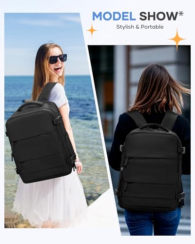 Image of coofay Large Black Travel Backpack Carry on Flight Approved Mochila De Viaje Personal Item Backpack for Airlines Frontier Airlines Personal Item Bag Large Backpacks for Travel Backpacks for Men Women