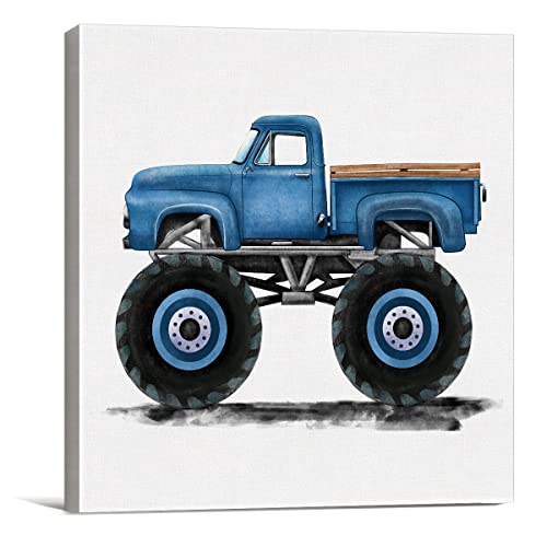 Lameila Blue Old Truck Monster Truck Artwork Sign Wall Art Prints Watercolor Old Timer Canvas Painting Vehicles Nursery Print Home Boys Bedroom Playroom Decor 8" X 8" #TOP19