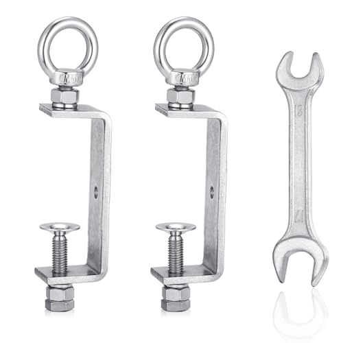 2-Pack Small C Clamps – 304 Stainless Steel Beam Clamps with M10 Screw Ring | Adjustable, Rust-Resistant I Beam Clamps for Ring Beams, Welding, Woodworking, Plants & Desk Use. Wide Jaw Openings(100MM)
