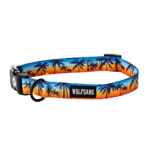 Wolfgang Heavy Duty, Adjustable Dog Collar with Quick Release Nylon Buckle for Walking & Training, SunsetPalms Print, Large