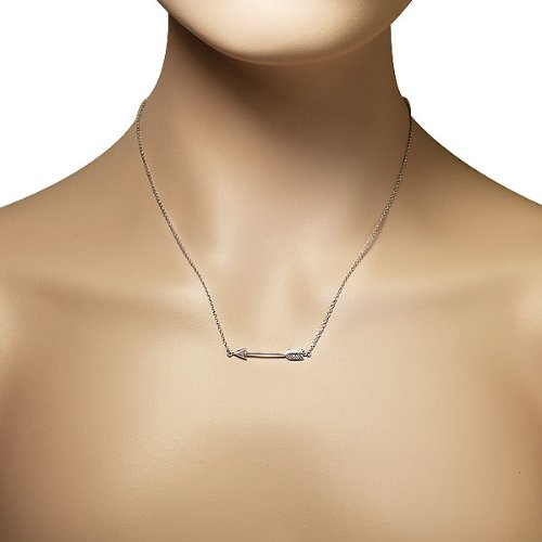 925 Sterling Silver Classic Love Arrow Horizontal Sideways Pendant Necklace, 18" #TOP2