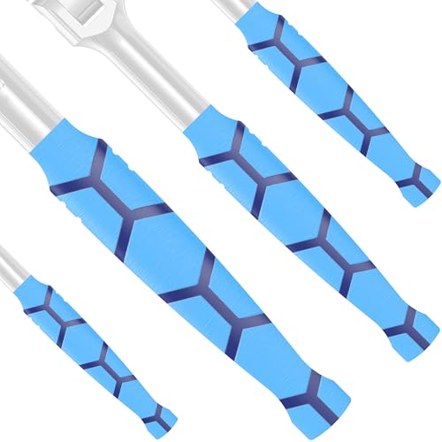 Olsa Tools Heat Shrink Handles Blue - 4 Pack Tool Handle Grip Sleeves - Non Slip Hex Textured Heat Shrink Covers - Durable Custom Tool Grips - Professional Grade - Part: 1880