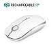 Rechargeable Wireless Mouse, Jelly Comb 2.4G Slim Optical Mice - Less Noise, 3 Adjustable DPI, Portable Mobile Wireless Mouse for Notebook, PC, Laptop, Computer, MacBook (White and Silver)