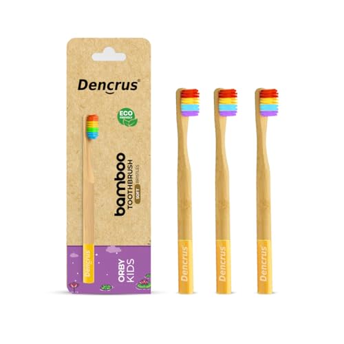 Image of Orby Kids Bamboo Toothbrush for Kids (Pack of 3) | Natural & Eco Friendly Oral Care | Soft Bristles Toothbrush for Toddler & Kid Dental Care | Organic Bamboo Handle - Rainbow