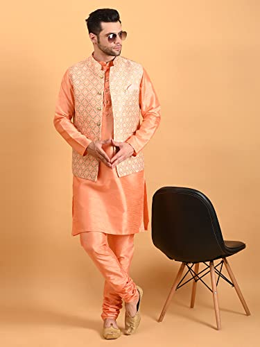 Image of Uri and MacKenzie Men's Silk Blend Kurta Pajama with Designer Ethnic Nehru Jacket /Modi Jacket