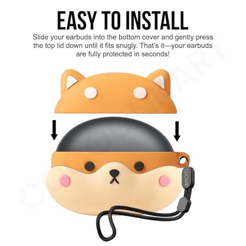 Image of Cartoon Silicone Case Cover Compatible for OnePlus Nord Buds 4 Pro (Shiba + Lanyard)