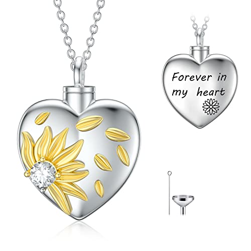 Cremation Jewelry for Ashes 925 Sterling Silver Sunflower/Rose/Cross/Paw Print/Crystal/Swan/Hamsa Hand/Koala/Clover/Bar Urn Necklace for Human Pet Ashes Keepsake Memorial Jewelry Gifts for Women Girls
