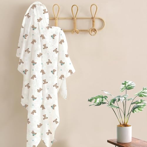 Image of American Baby Company 2-Pack 100% Cotton Muslin Swaddle Blanket (47 inch x 47 inch), Soft, Breathable & Lightweight, Teddy Bear, Perfect for Swaddling, Travel and Gifting