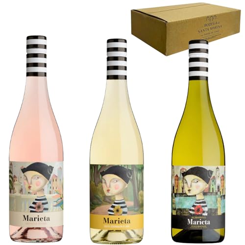 Pack Vino Blanco Marieta Martin Codax | Marieta Rosado 2022 | Marieta Ribeiro 2022 | Marieta Albariño 2023 | ideal para regalar - saca una sonrisa | 3 botellas 75cl