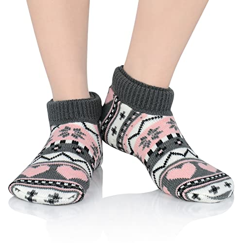 Durio Slipper Socks for Women Cozy Slipper Socks Winter Slipper Socks for Women Grippers Warm Slipper Socks with Grippers H Black&Gray Stripes One Size2
