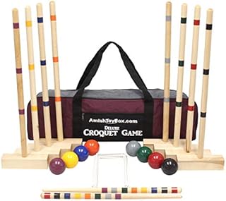 AmishToyBox.com Family Tradition Croquet Set, 8-Player Wooden Croquet Game Set with Duffel Carry Bag