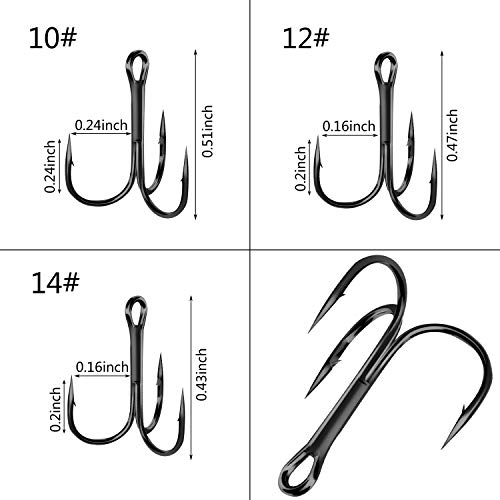 Easy Catch 100Pcs 2# Black O'shaughnessy Sharpened Treble Hooks #TOP3