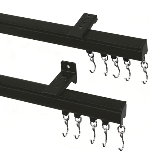 ChadMade Ceiling or Wall Mount Curtain Track Kit with Hooks, 3ft - 6ft Adjustable Length Drape Rail Set For Living Room Bedroom, Single Window Rods Work with Grommet and Pinch Pleated Curtain, Black