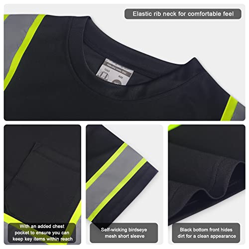 Srsafety High Visibility Shirts For Men, Class 3 Security Shirts For Men, Which Washed Repeatedly Without Easy To Fall Off Reflective Strips Black #TOP4