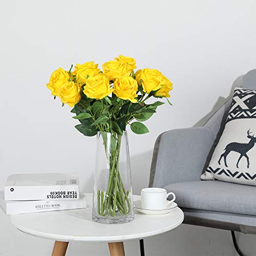Luyue Artificial Silk Rose Flower Bouquet Wedding Party Home Decor, Pack Of 10-Pure Yellow #TOP3