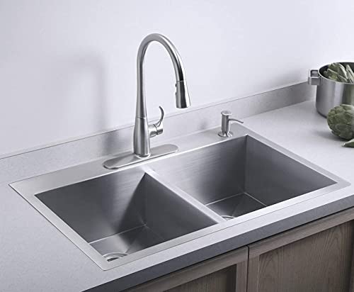 Image of ARQUIN Double Bowl Kitchen Sink with Tap Hole 45x20x10 Inch Handmade Dual Sink Heavy Stainless steel sink Including Couplings Waste Pipe Vegetable Basket Sinks For Kitchen Basin