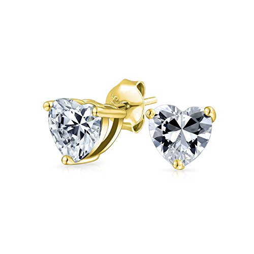 Cubic Zirconia Heart Shaped CZ Solitaire Stud Earrings For Women Girlfriend Gold Plated Sterling Silver 8MM