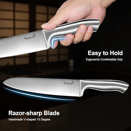 Image of KUISINE Upgraded Premium Chef Knife Set,High Carbon Stainless Steel Razor-sharp Blade Ergonomic Non-slip Steel Handle,Block Knife Set with Built-in Sharpener(Black Silver,15PCS)