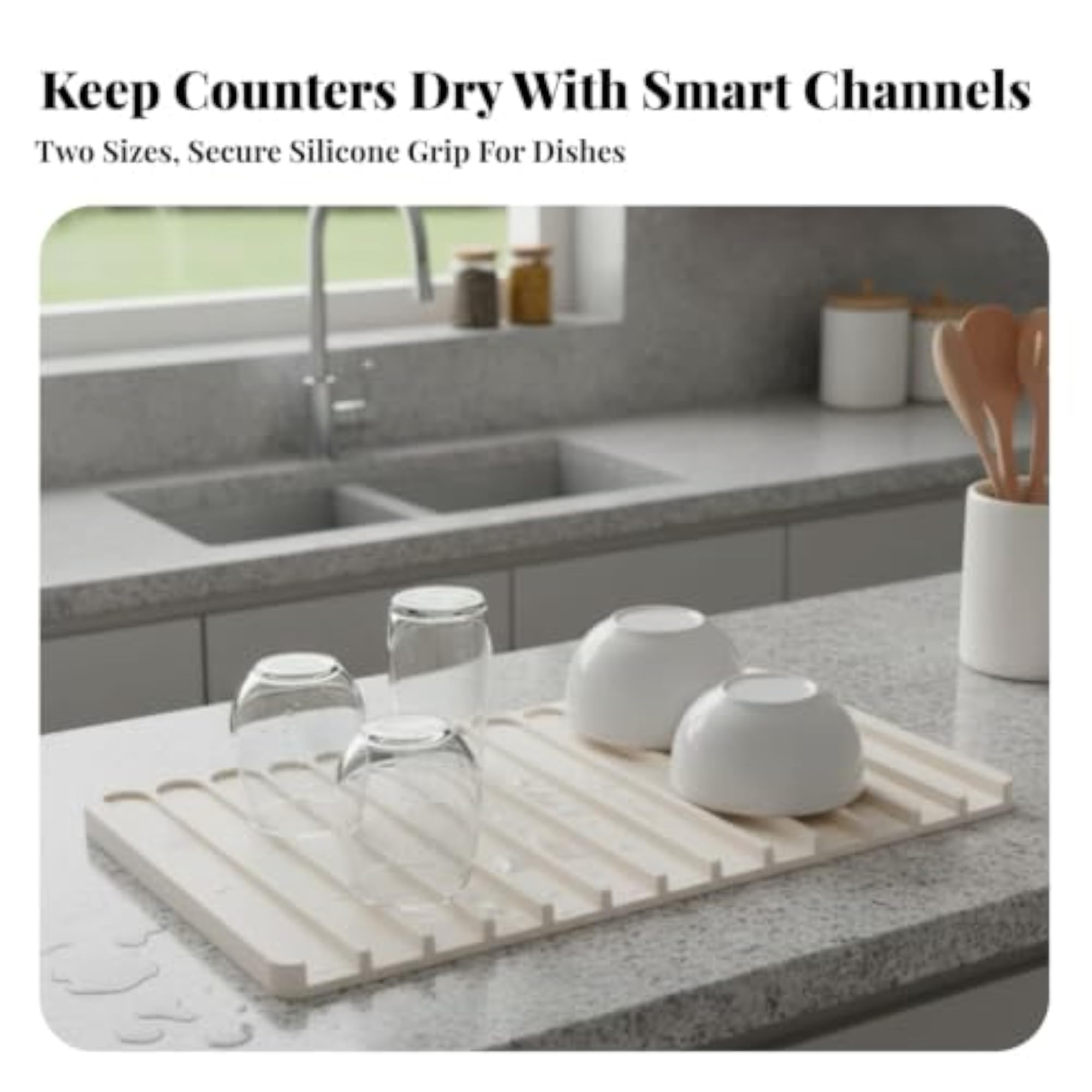 Self-Draining Dish Drying Mat, Sloped Silicone Design, Easy Clean