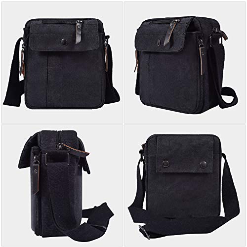 Dealcase XB01-BLACK Mens Multifunction Canvas Crossbody Shoulder Bag Outdoor Travel Small Satchel Bag,Multi-Pocket Purse Handbag Organizer Bag,Black thumb #3