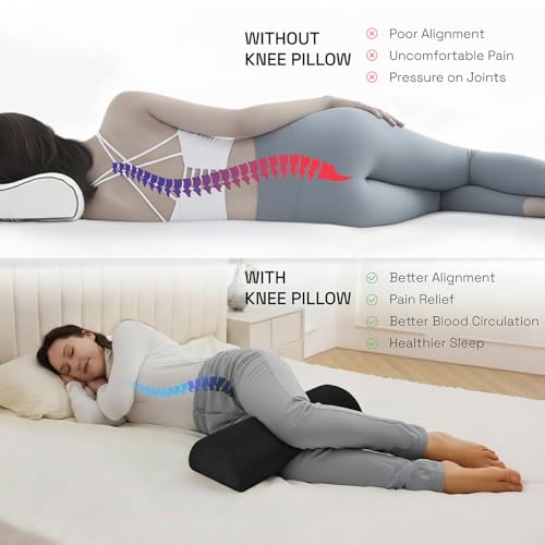 Image of Wakefit Orthopedic Memory Foam Knee Support Pillow for Side Sleepers | Multi-Use Support for Knee, Ankle & Lumbar Hip, Back & Joint Pain Relief | Washable Zip Cover