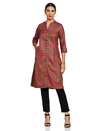Image of Indigo Women's Cotton Regular Kurta (AW21 /BLC-091 C Black L Pink L)