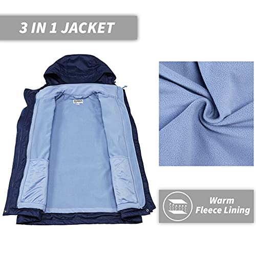 33,000Ft Women's 3 In 1 Hooded Waterproof Coat Winter Ski Hiking Rain Jacket Softshell Fleece Lined Raincoat Windbreaker #TOP4