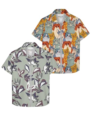 Image of HELLCAT White, Dark Blue Trendy Regular Fit Printed Causal Shirt for Boys - Pack of 2
