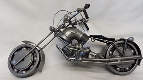 Recycled Metal Part Motorcycle Sculpture Die Cast Harley Davidson Collectible Art Motorcycle 12 Inch Motorbike With Miniature Biker Boy Teddy Bear - 2 Pcs/Set #TOP6