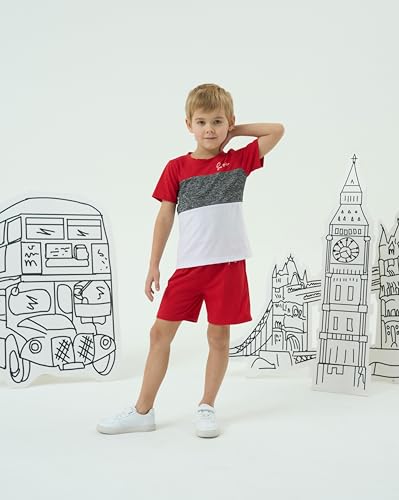 Image of Yoxindax Toddler Kid Boy Clothes Colorblock Letter Graphic Tee Shorts 2PC Summer Outfit Set