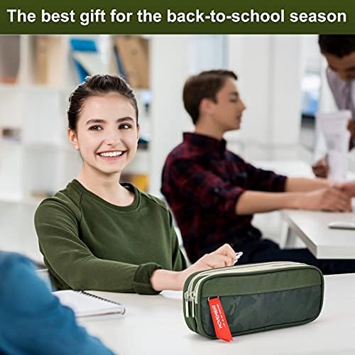 Maomaoyu Large Capacity Pencil Case for Boys and Girls, Lightweight Waterproof Triple Pocket Pencil Cases, Camo Orange