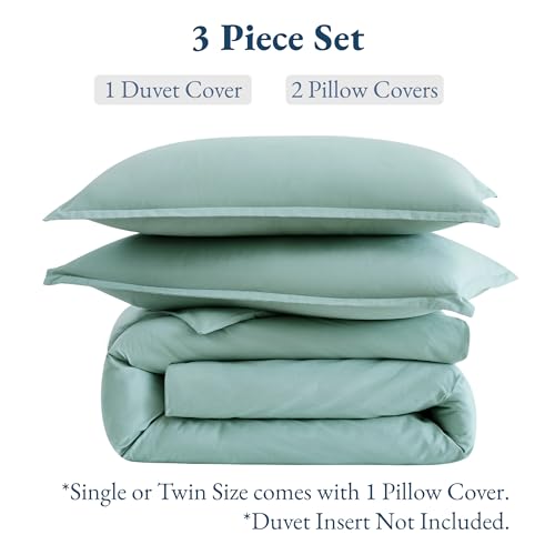 Image of 100% Organic Cotton Duvet Cover Set - Double Size, Cool Blue 3-Piece Bedding Set, Soft Breathable Fabric, 1 Duvet Cover 200 x 200 cm with Button Closure and 2 Pillow Shams - Comforter Not Included