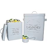 Meraki Home Laundry Detergent Metal Container and Pods Bin Holder - Farmhouse Canisters for Room Org