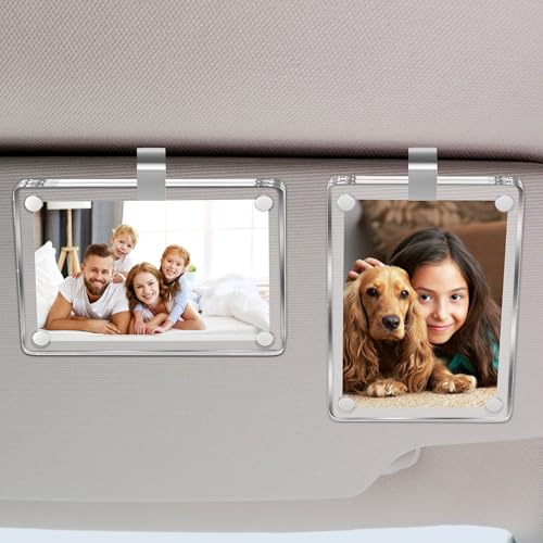 aeloer 2Pcs Car Picture Holder Visor Clip, Acrylic Car Picture Frame Magnetic Quick Installation, Personalized Car Photo Holder Accessories for Home
