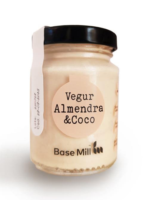 Pack de 8 Base Mill Vegur (Yogur Vegetal) de Almendra y Coco Ecológico (100g) – 100% Natural, Vegano, Sin Gluten, Sin Azúcares Añadidos, Sin Conservantes