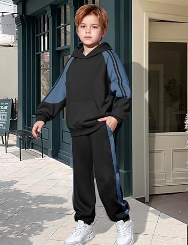 Boys Clothes Hoodie Kids Boys' Clothing Sets Stripe Color Block Sweatsuit 2pcs Long Sleeve Outfits with Pocket 6-12y