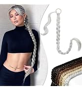 Wodelanle Long Braided Ponytail Extension with Hair Tie Silver Gray Straight Wrap Around Braid Po...