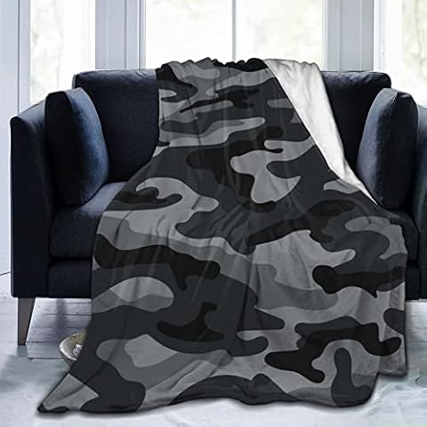 Perinsto Military Camouflage Throw Blanket Ultra Soft Warm All Season Black and Grey Camo Decorative Fleece Blankets for Bed Chair Car Sofa Couch Bedroom 80"X60" Cover
