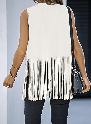 Dokotoo Colete feminino com franjas hippie dos anos 70 sem mangas, cowgirl, camurça sintética, borla